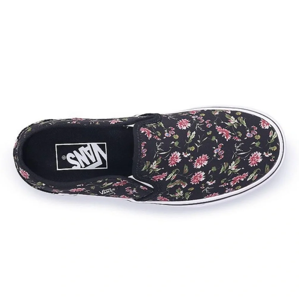 Vans Women’s Asher Black Pink Floral Slip On Sneaker Walking Shoe Size 9.5 - Picture 4 of 9